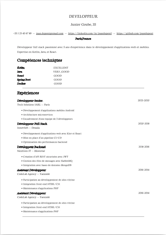 CV card